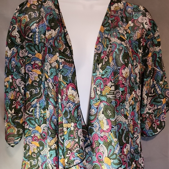 LuLaRoe Colorful Paisley Kimono with Black Trim - Picture 3 of 7